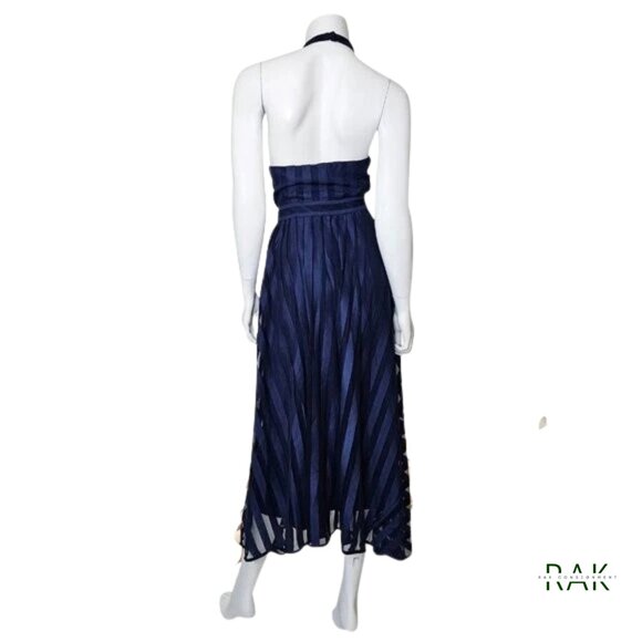 AMUR "Leonie" Twilight Blue Halter Striped Cutout Midi Dress | US 8 | $598 - Picture 7 of 8